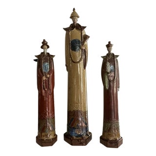 Set of Three Large Asian Pottery Statues For Sale