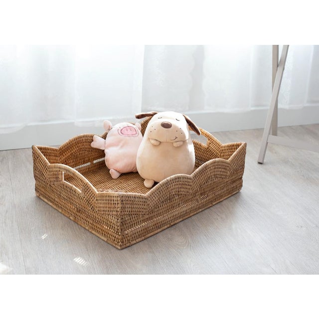 Artifacts Rattan Scallop Collection Rectangular Storage Basket in Honey Brown - 20" For Sale - Image 4 of 7