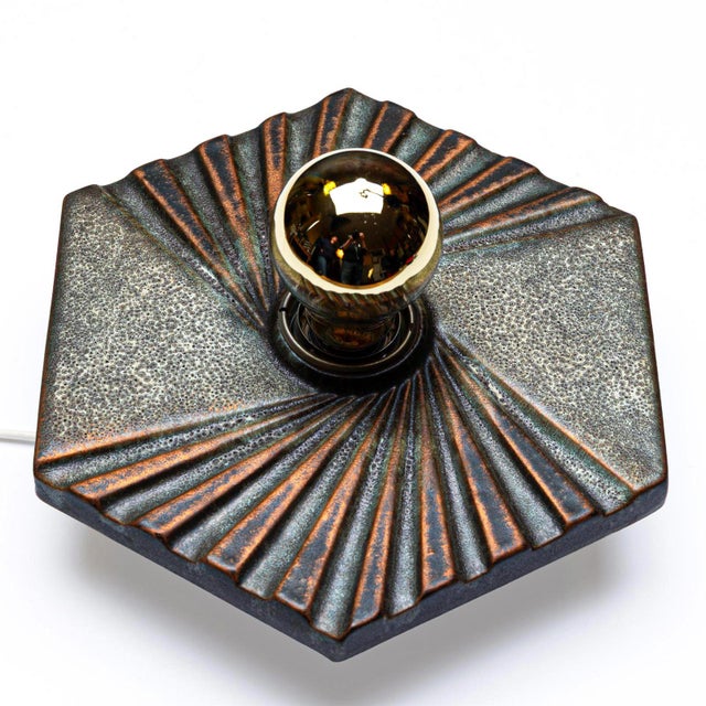 Blue Hexagonal Wall Lamps in Blue, Green and Golden Ceramic from Hustadt Leuchten, Germany, 1970s, Set of 3 For Sale - Image 8 of 12