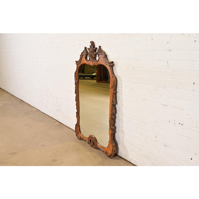 Rococo Romweber Antique French Rococo Louis XV Carved Burl Wood Framed Wall Mirror, Circa 1920s For Sale - Image 3 of 12