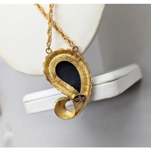 Vintage Signed Givenchy 1978 Goldtone Paisley Pavé Rhinestone Pendant Necklace For Sale - Image 11 of 12
