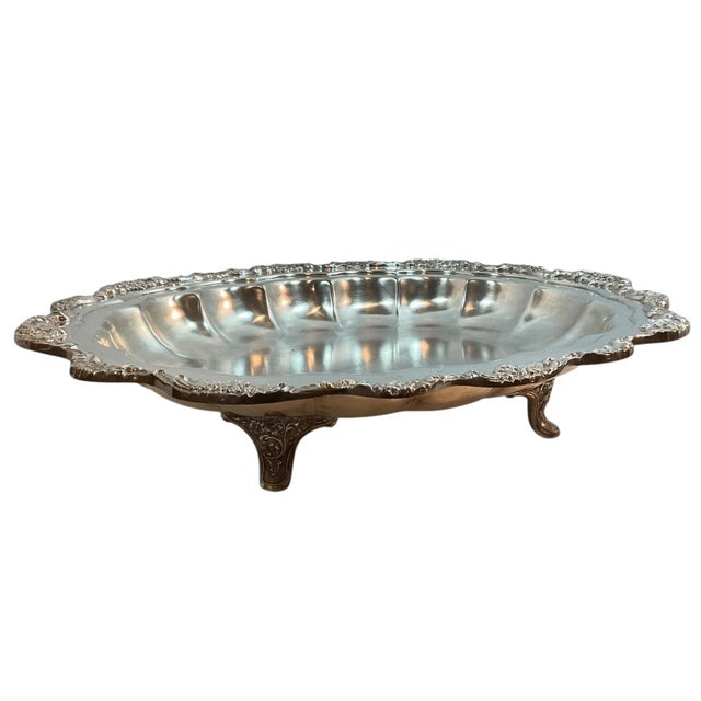 Metal Mid 20th Century Silverplated Butler’s Buffet Server Footed Bowl W Handles For Sale - Image 7 of 12