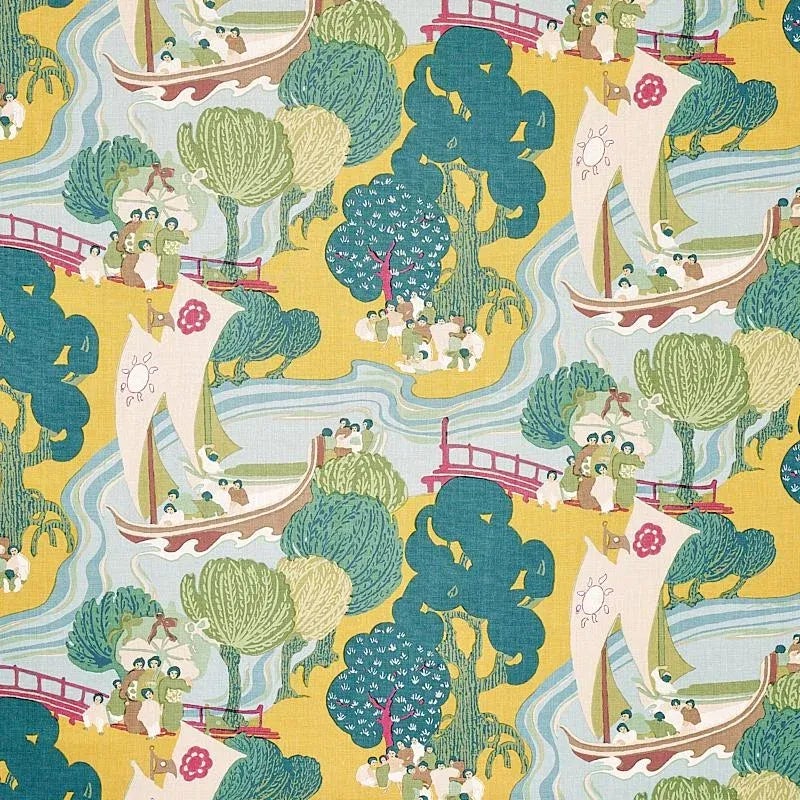 Schumacher Pearl River Fabric in Yellow | Chairish