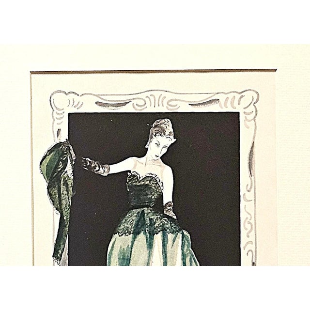 Paper 1945 Rare PAIR-Mid-Century French Evening Gowns-Rene Gruau, Matted For Sale - Image 7 of 8