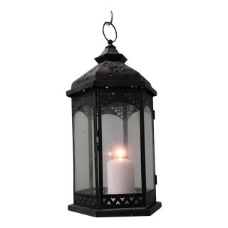 Large Moroccan Style Iron Candle Lantern, 1920 For Sale