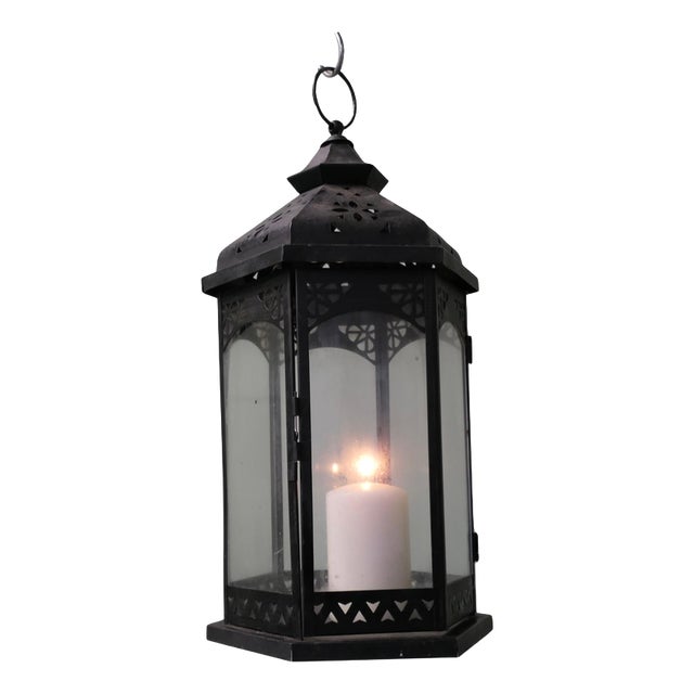Large Moroccan Style Iron Candle Lantern, 1920 For Sale