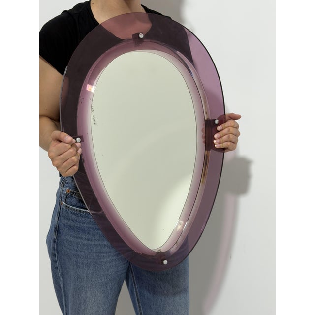 Glass Wall Mirror with Purple Acrylic Glass Frame in the style of Cristal Arte, Italy, 1960s For Sale - Image 7 of 13