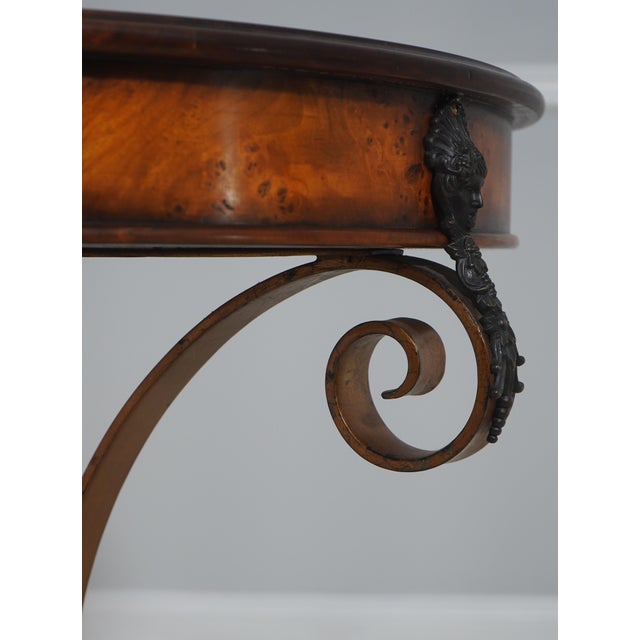 Theodore Alexander Round Iron and Burl Walnut Drum Table For Sale In Philadelphia - Image 6 of 18