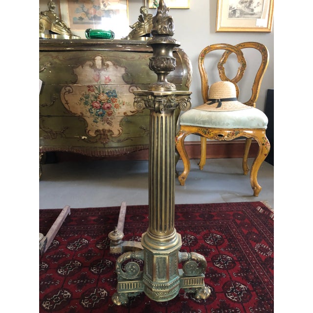 1900 Neoclassical Brass Pillar Fireplace Andirons - a Pair For Sale - Image 4 of 13