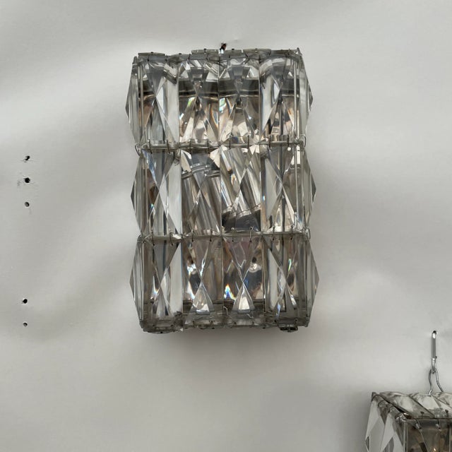 Shabby Chic 1960s Austrian Faceted Crystal Sconces - a Pair For Sale - Image 3 of 10