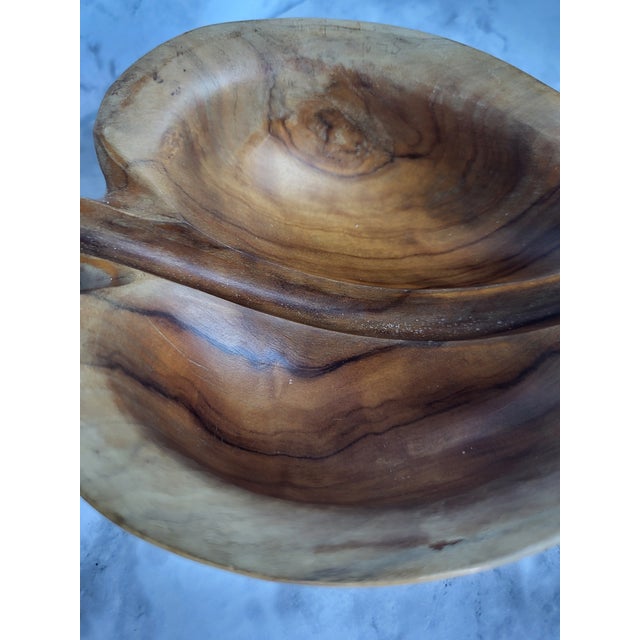 1990s Hand Carved Iroko Wood Partitioned Leaf Bowl For Sale - Image 5 of 11