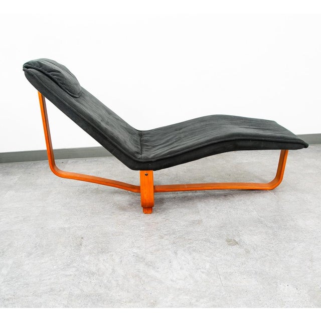 This is a super comfy, reclining chaise lounge chair in black suede by AP Denmark. It tilts between two positions, from a...
