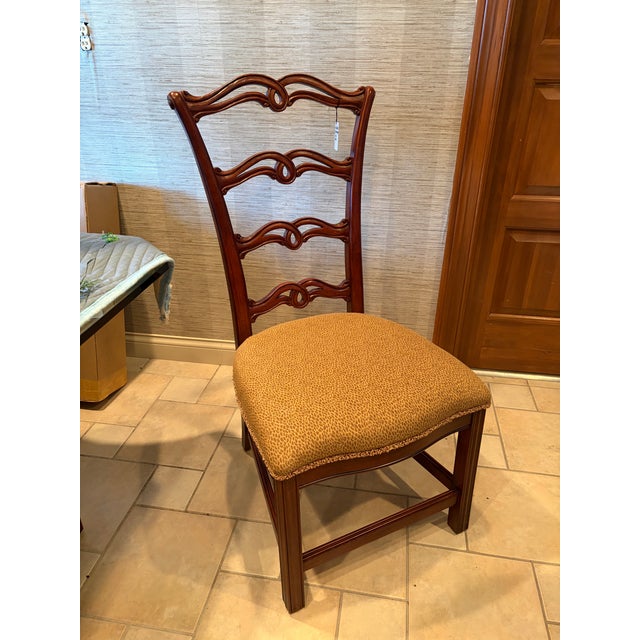 Traditional Pulaski Carved Mahogany Dining Chairs With Custom Upholstered Seats For Sale - Image 3 of 6