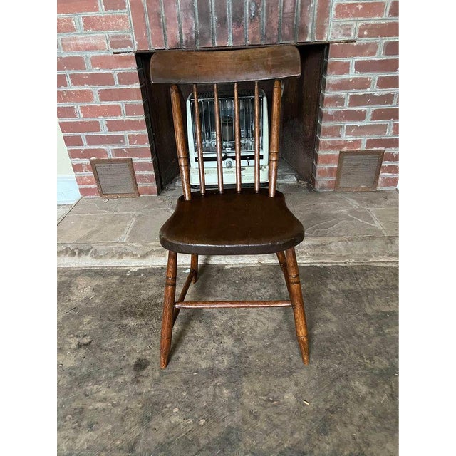 19th Century 19th Century Pair of Antique American Primitive Style Spindle Back Pine Windsor Side Chairs For Sale - Image 5 of 11