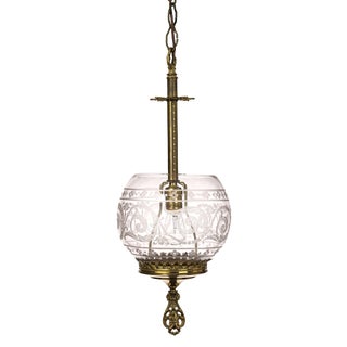 Victorian Style Glass Bowl Brass Pendant Light Fixture For Sale