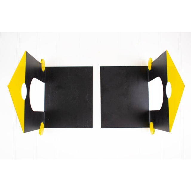 Black Vintage Postmodern Memphis Style Studio Architectural House Steel Metal Bookends - A Pair For Sale - Image 8 of 16