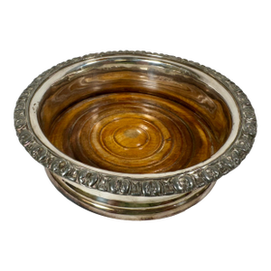 Antique Silver Plate Wine Coaster With Wood Bottom From England - Circa 1920