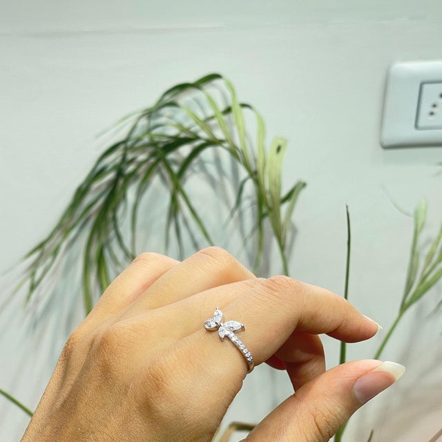 Four Stone Marquise Cut Moissanite Butterfly Cocktail Ring in 925 Silver Size 6 For Sale - Image 10 of 15