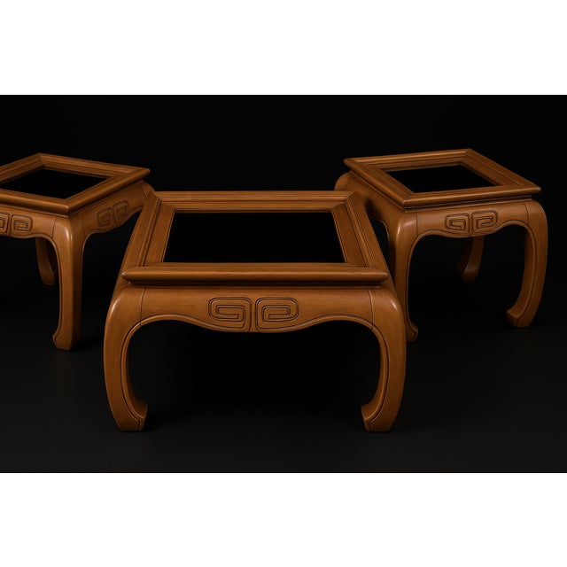Sienna 3-Piece Ming-Style Coffee & Side Table Set, 1970s Hollywood Regency Chinoiserie, Glass Tops, Sculptural Legs For Sale - Image 8 of 8