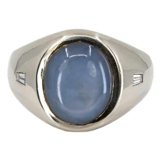 Late 20th Century Sky Blue Star Sapphire Ring, Size 5 For Sale