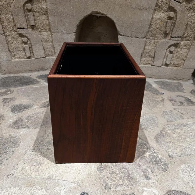 AMBIANIC presents 1970s MCM Walnut Wood Planter Box or Waste Basket 11.75 h x 15.5 w x 10 d Wood box with metal insert,...