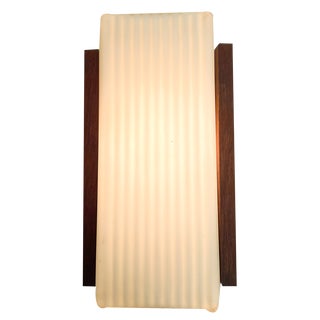 Opaline White Glass and Teak Wall Light attributed to Bega Lights, Germany, 1960s For Sale