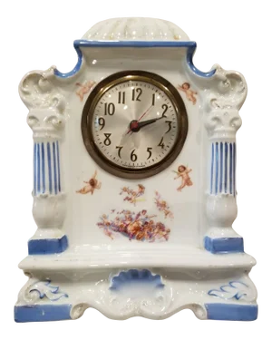Decorative Antique Porcelain Clock With Cherubs