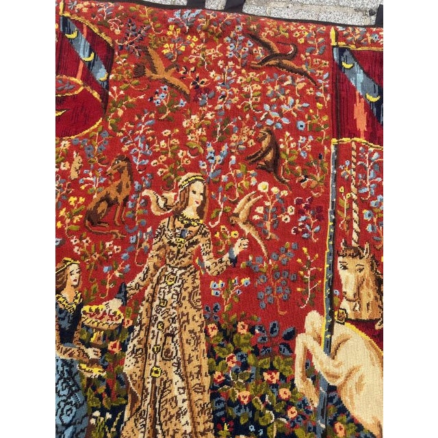 Vintage French Needlepoint Tapestry Lady and Licorn Taste, 1970s For Sale - Image 6 of 18