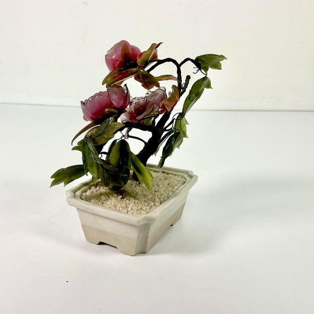 1960s Vintage Chinoiserie Boho Chic Bonsai Tree Sculpture, Jade & Glass For Sale - Image 10 of 12