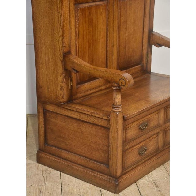 Brown Oak Hall Seat Cupboard, 1890s For Sale - Image 8 of 12