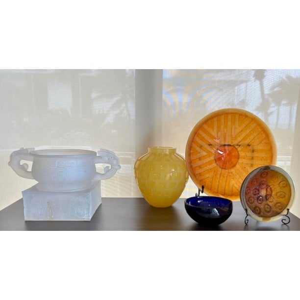 C.1930's French Rene' Lalique " Rare," Monumental Urn or Center Piece in an Ethnic Asian Motif Vessel/Urn With Chi Dragon Detailed Handles For Sale - Image 18 of 18