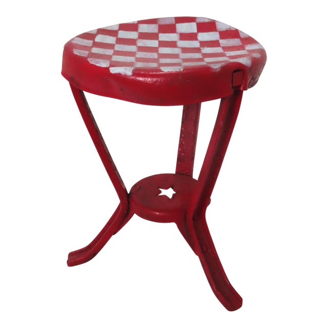 Antique American Steel & Wrougt Iron Folk Art Painted Dairy Farm Milking Stool For Sale