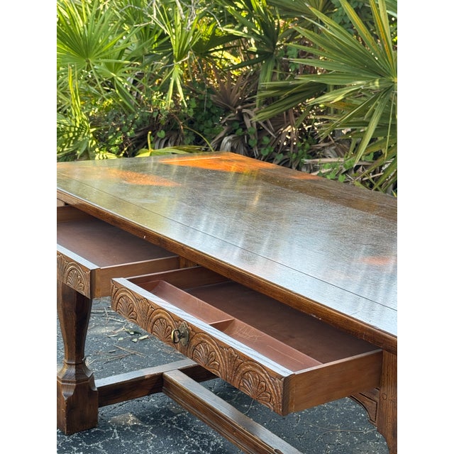 Vintage Henredon Carved Walnut Writing Desk With Ball & Claw Style Legs, 76” For Sale - Image 9 of 10
