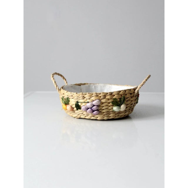 Vintage Straw Basket With Raffia Flowers For Sale - Image 9 of 9