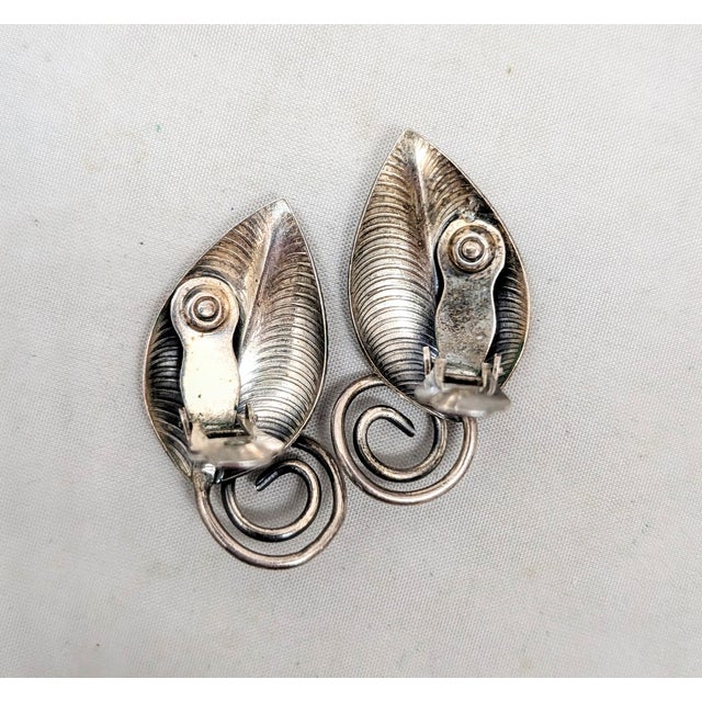 Metal Vintage Signed Napier Silvertone Linden Leaves Clip Earrings, 1954 Ad Piece- 2 Pieces For Sale - Image 7 of 8