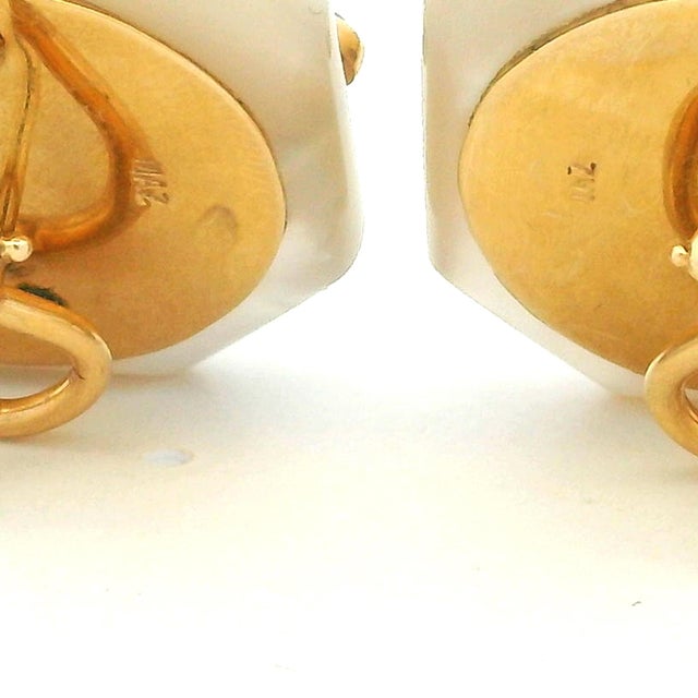 Maz Mother-of-Pearl Ruby & Emerald 14k Gold Earrings, Circa 1980, A Pair For Sale - Image 13 of 13