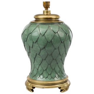 French Green Enamel and Brass Lamp For Sale