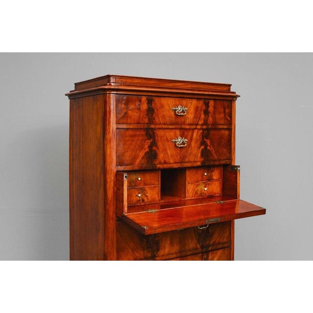 Wood Biedermeier Chest of Drawers with Secretary Compartment in Mahogany, Early 19th Century For Sale - Image 7 of 18