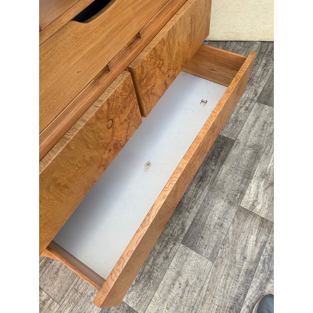 Refinished Mid-Century Modern Burl Wood Highboy Dresser in a Milo Baughman Style by Lane Altavista. Circa 1970s For Sale - Image 15 of 18