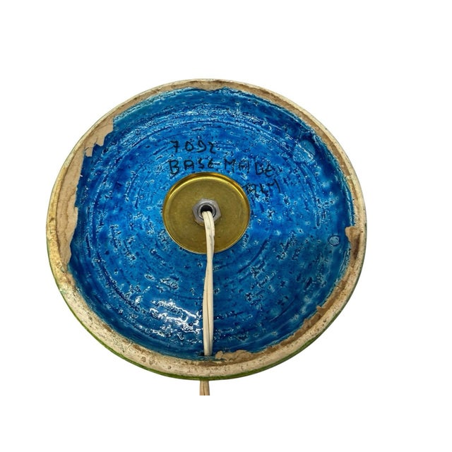 Metal VTG Mid-Century Modern Turquoise Blue Bitossi Table Lamp Italian Pottery - Works For Sale - Image 7 of 8