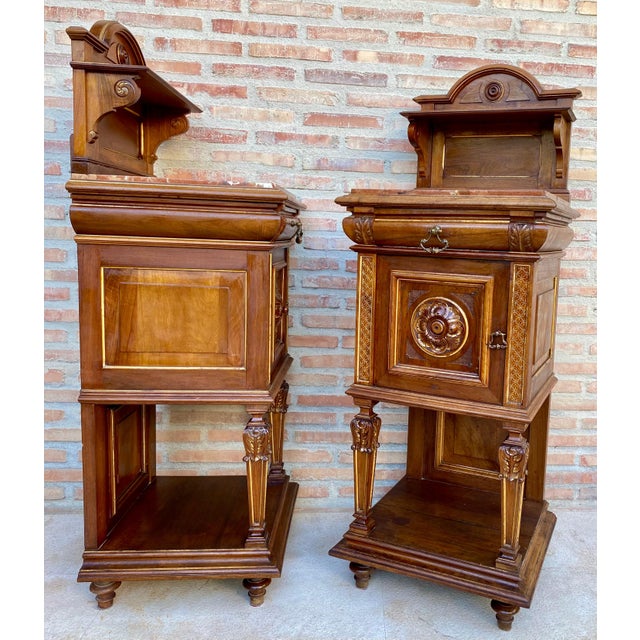 19th Century French Marble Top Bedside Tables, 1890s, Set of 2 For Sale - Image 4 of 18