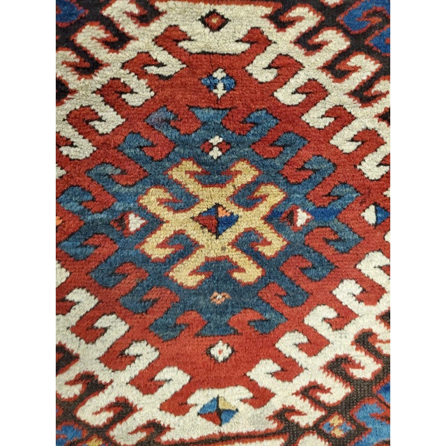 Antique Kazak Handmade Wool Geometric Gold, Ivory, Navy & Light Blue Rug For Sale In New York - Image 6 of 10
