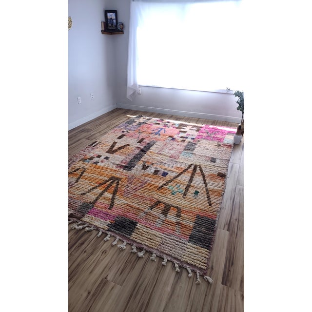 Contemporary Pink Turquoise Patchwork Wool Moroccan Rug For Sale - Image 9 of 17