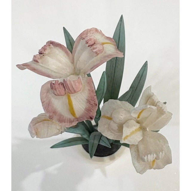 Pink Antique Carved Irises Potted in Vessel For Sale - Image 8 of 12
