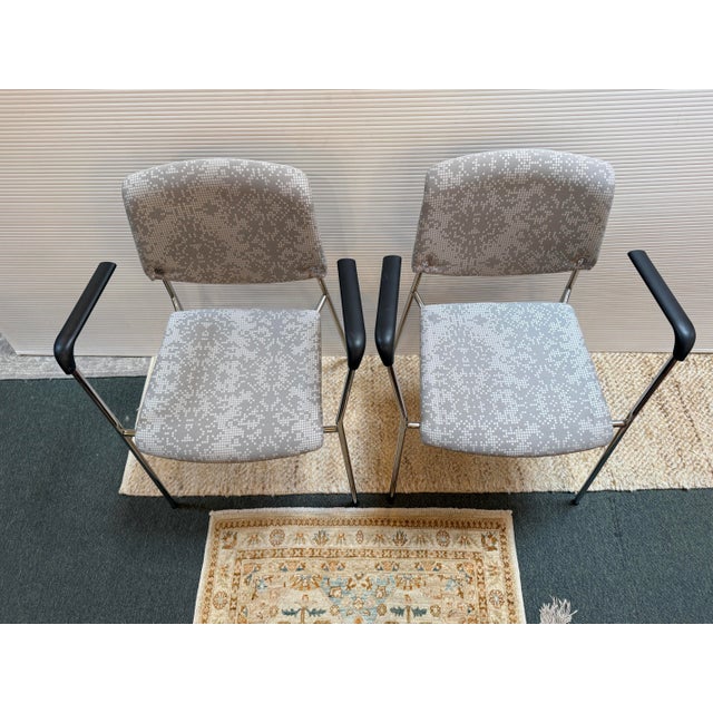 Hightower Modernist Stackable Damask Print Arm Chairs, Pair For Sale - Image 11 of 12