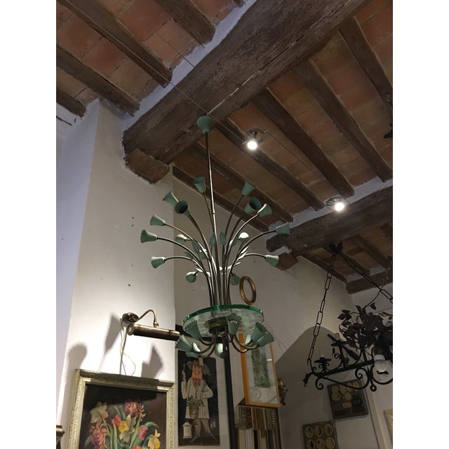 Ico Parisi Vintage Italian Brass and Glass Chandelier For Sale - Image 4 of 9