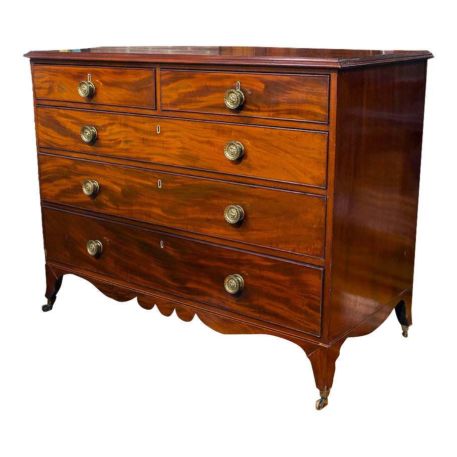 19th Century Mahogany Chest Of Drawers With Brass Casters Chairish
