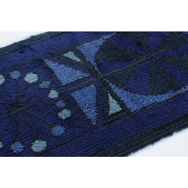 Mid-Century Modern Vintage Swedish Rya Rug With Blue and Charcoal Geometric Pattern - Rug & Kilim For Sale - Image 3 of 8