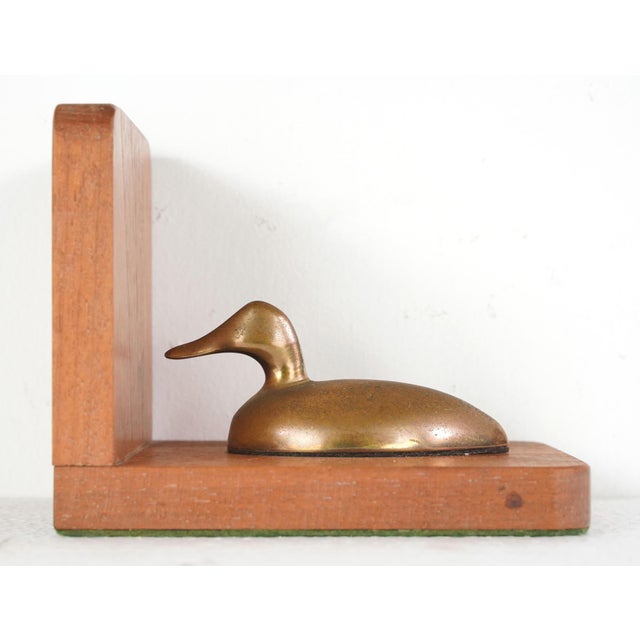 Brown Pair of Vintage Oak & Brass Ducks Bookends For Sale - Image 8 of 13