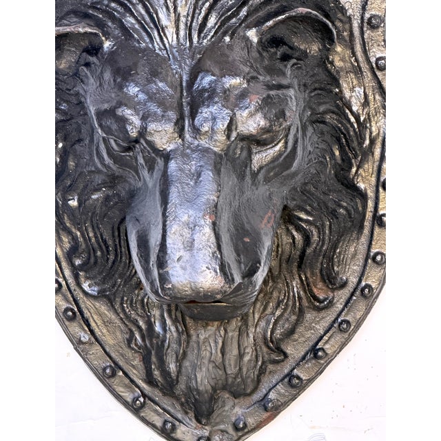 Large 19th C. American Cast-Iron Lion Shield Medallion, Architectural Ornament For Sale - Image 4 of 18